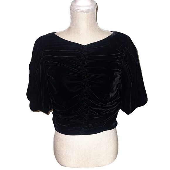 Zara Bloggers Favorite Black Velvet Ruched Ballon Sleeve Top - Picture 2 of 14
